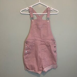Peace Love California Womens Casual Feminine Corduroy Short Overalls Pink Large